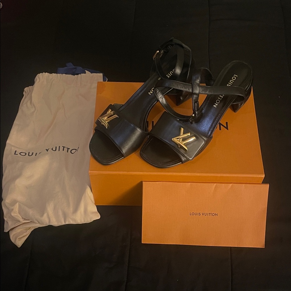 Louis Vuitton Black Heels with Gold Accent
